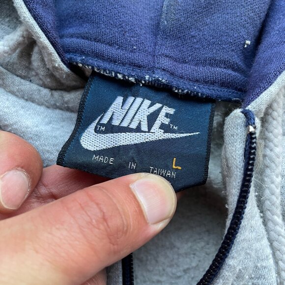 Vintage 1980’s Nike Gray Zip-up Hoodie Sweatshirt Striped Men’s L Retro Sporty - Picture 3 of 5
